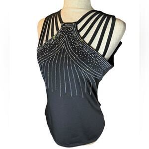 Vtg 90s Rhinestone Cutout Stretch Going Out Top XL Whimsigoth Disco Statement